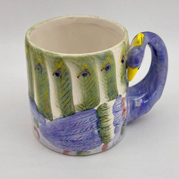 Iridescent Peacock Bird 3D Coffee Cup Mug Purple Green Lightweight - Picture 4 of 8